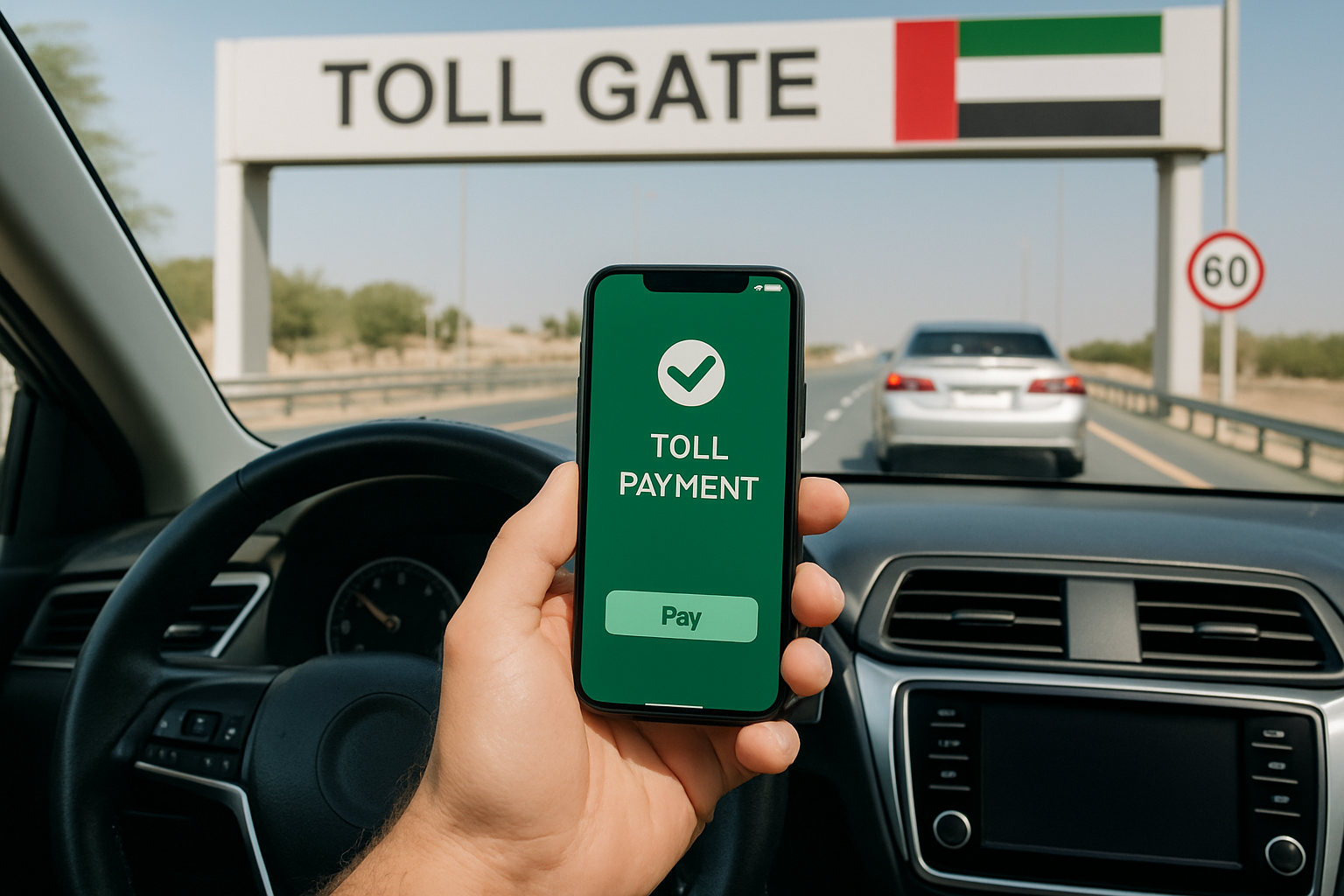 Drivers using mobile app for toll payment in UAE