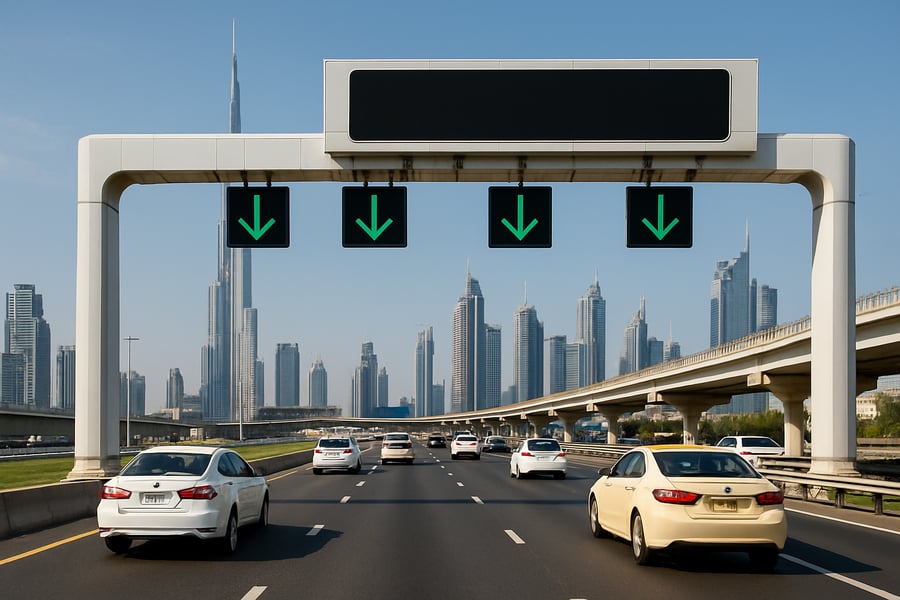 Dubai highway with electronic toll gate
