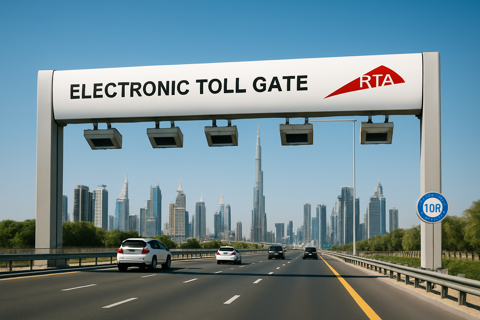 Electronic toll gate on a Dubai highway