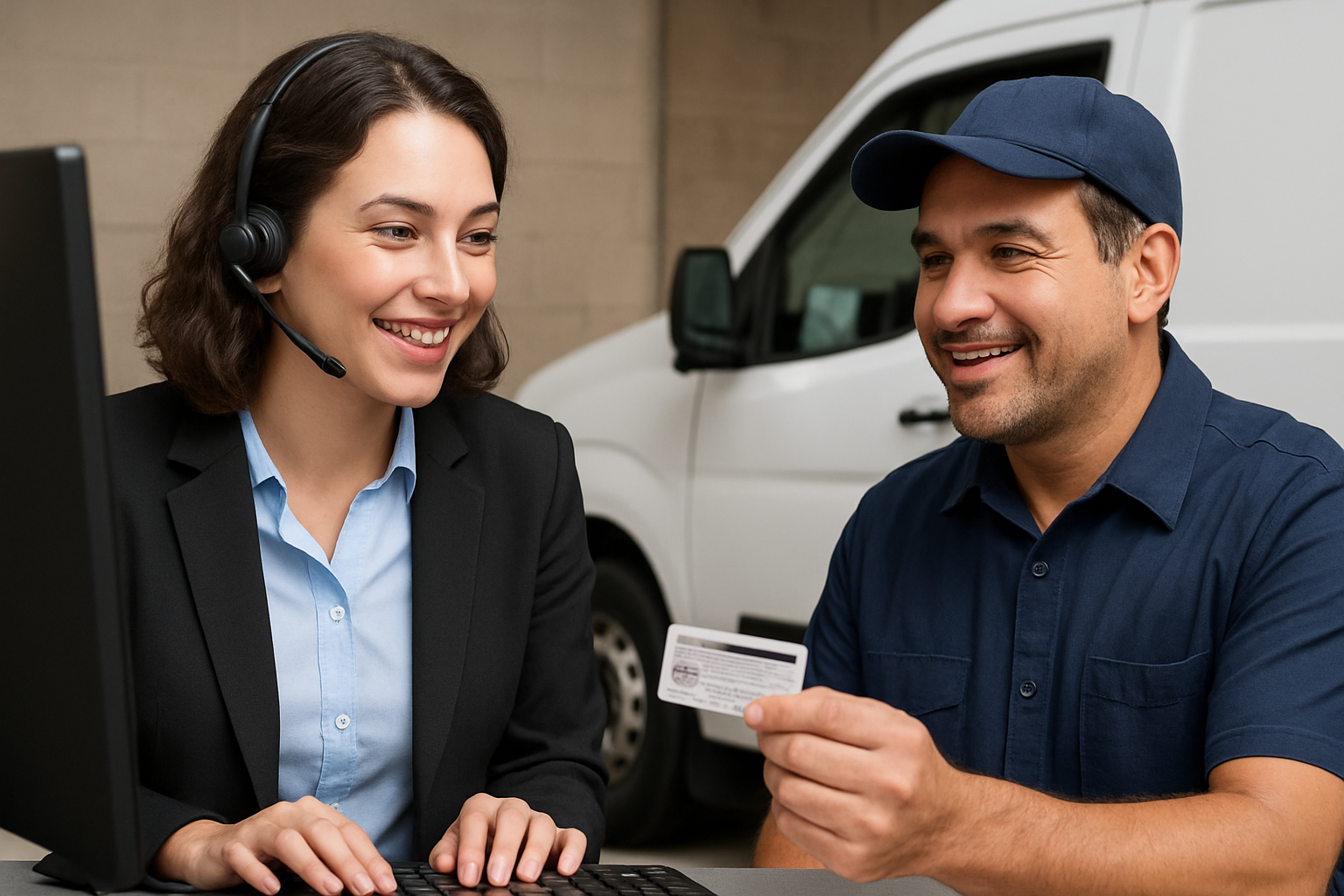 Customer service representative assisting a driver