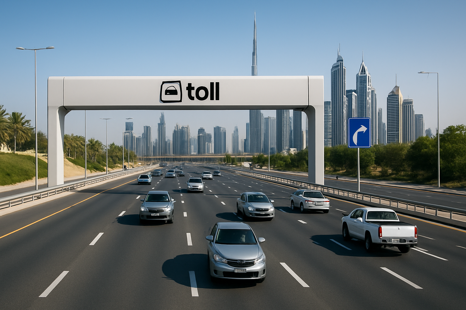 Modern toll road in Dubai with smooth traffic